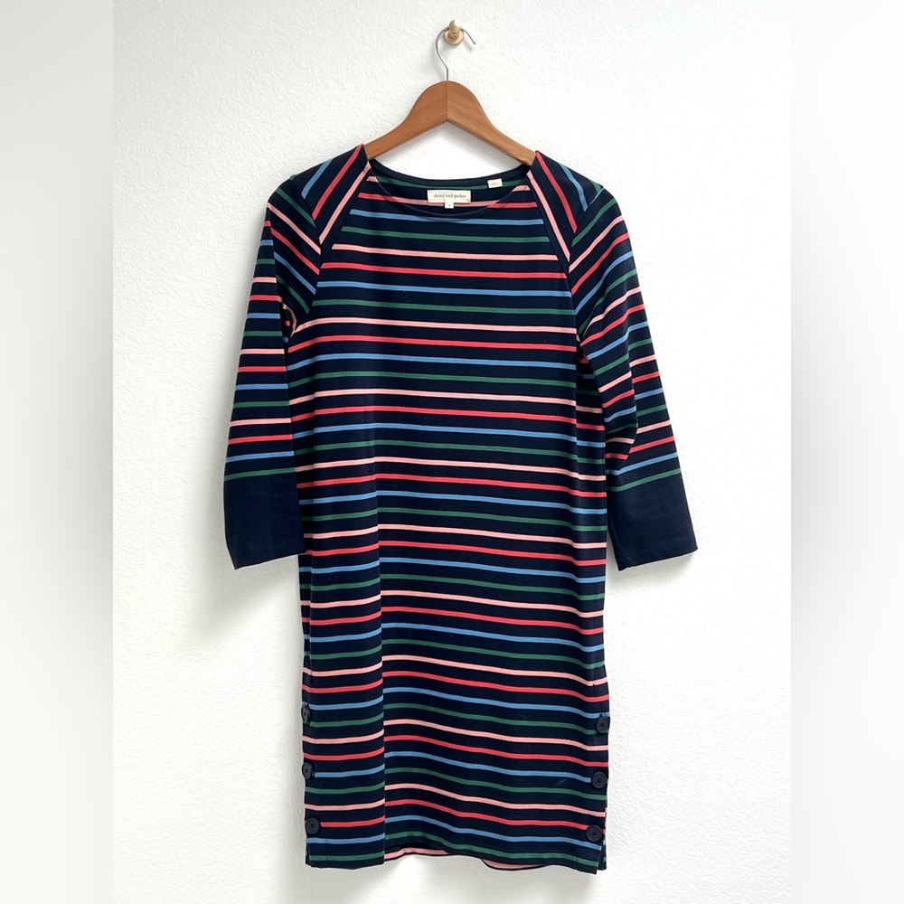 Chinti & Parker Side Button Breton Dress, Indigo / Multi Color, Small